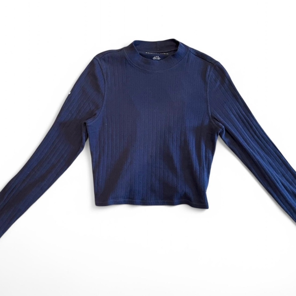 Navy Blue American Eagle Women's Ribbed Long Sleeve Top
